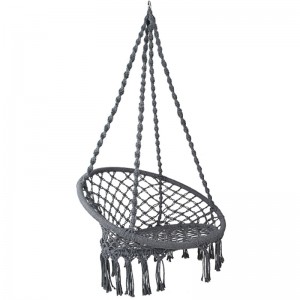 Външна употреба на открито висящ стол Macrame за възрастни или деца 100% ръчно изработен преносим памучен стол хамак в сиво